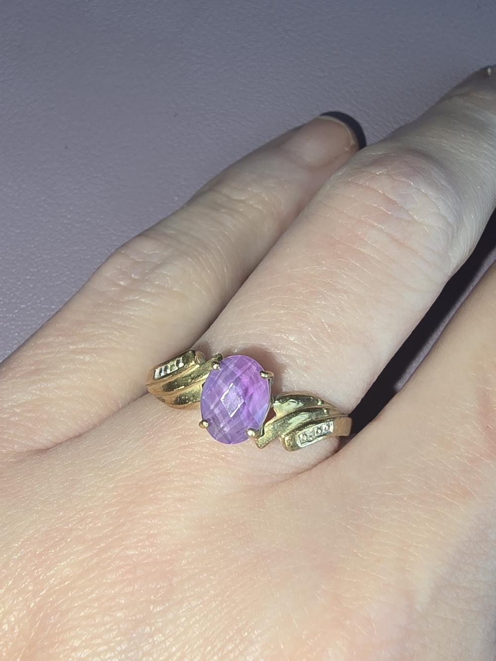 Gold-Plated over Stainless Steel Ring with Purple 💜 Oval Amethyst Stone, Sz 10